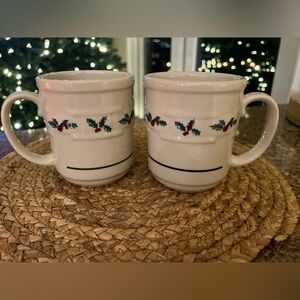 Longaberger Woven Traditions Holly Mugs - Set of 2